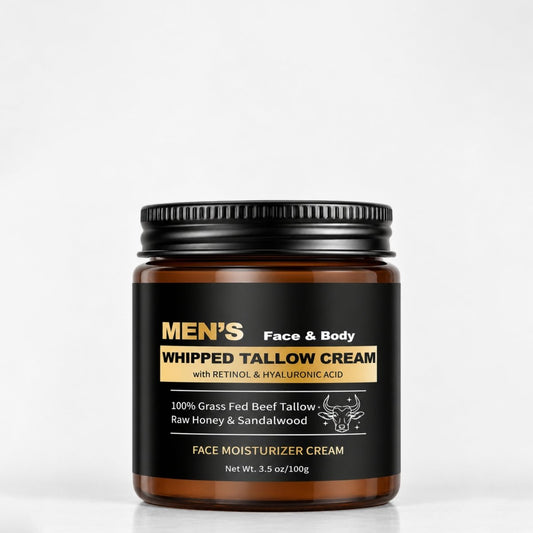 Mens Beef Tallow Balm with Retinol and Hyaluronic Acid, Sandalwood, 3.5 oz - veakoo