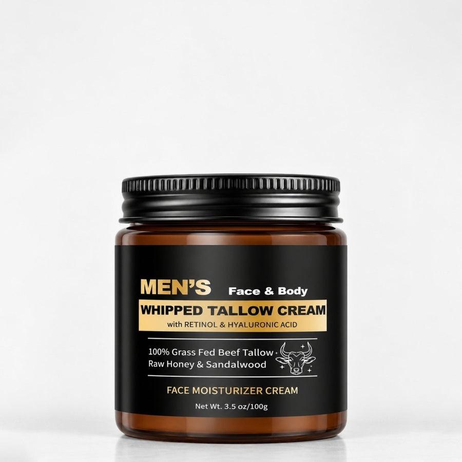 Mens Beef Tallow Balm with Retinol and Hyaluronic Acid, Sandalwood, 3.5 oz - veakoo