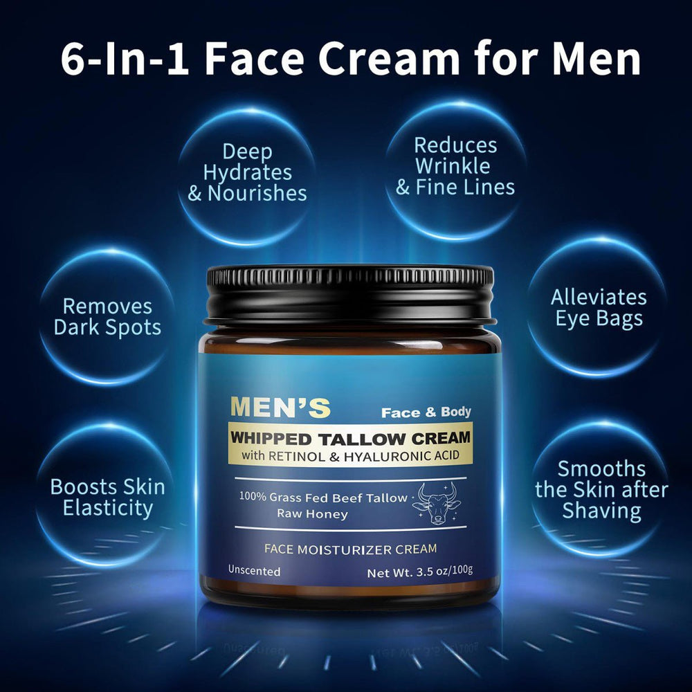 Mens Beef Tallow Balm with Retinol and Hyaluronic Acid, Unscented, 3.5 oz - veakoo