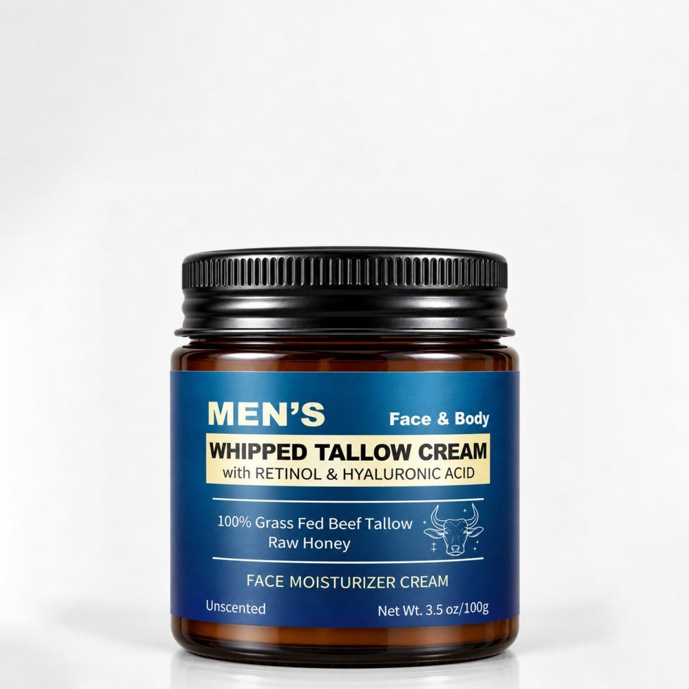Mens Beef Tallow Balm with Retinol and Hyaluronic Acid, Unscented, 3.5 oz - veakoo
