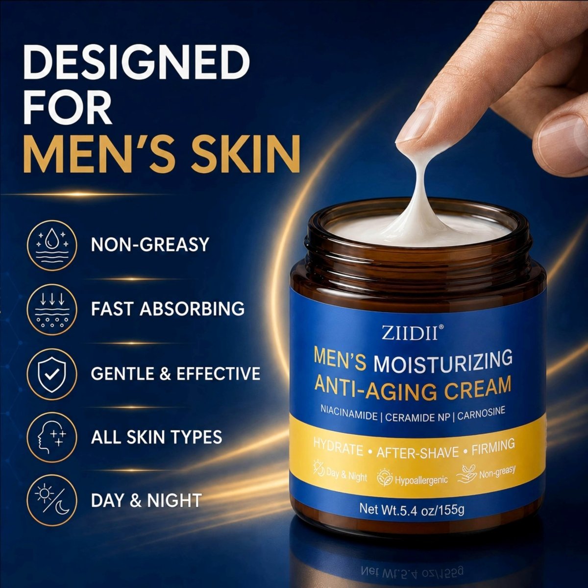 Mens Face Moisturizer with Niacinamide, Ceramide and Carnosine, 5.4 oz - veakoo