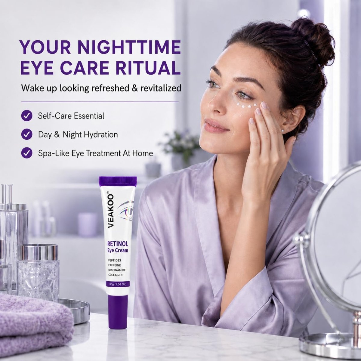 Retinol Eye Cream, Anti-Aging for Dark Circles and Puffiness, 1.06 oz - veakoo