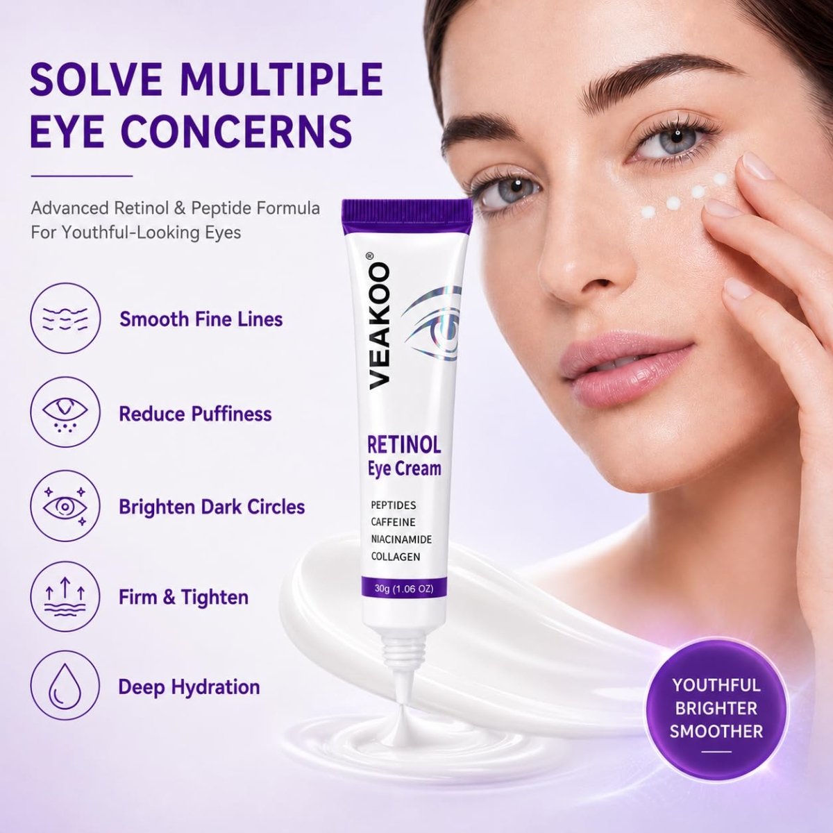 Retinol Eye Cream, Anti-Aging for Dark Circles and Puffiness, 1.06 oz - veakoo