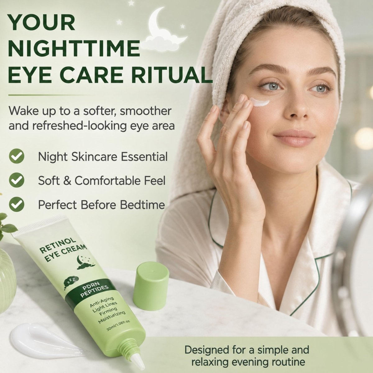 Retinol Eye Cream with PDRN and Peptides, Anti-Aging Under Eye Care, 1.06 oz - veakoo