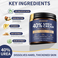 Urea Cream 40% for Feet, Salicylic Acid 2%, Callus Remover, 4.23 oz - veakoo
