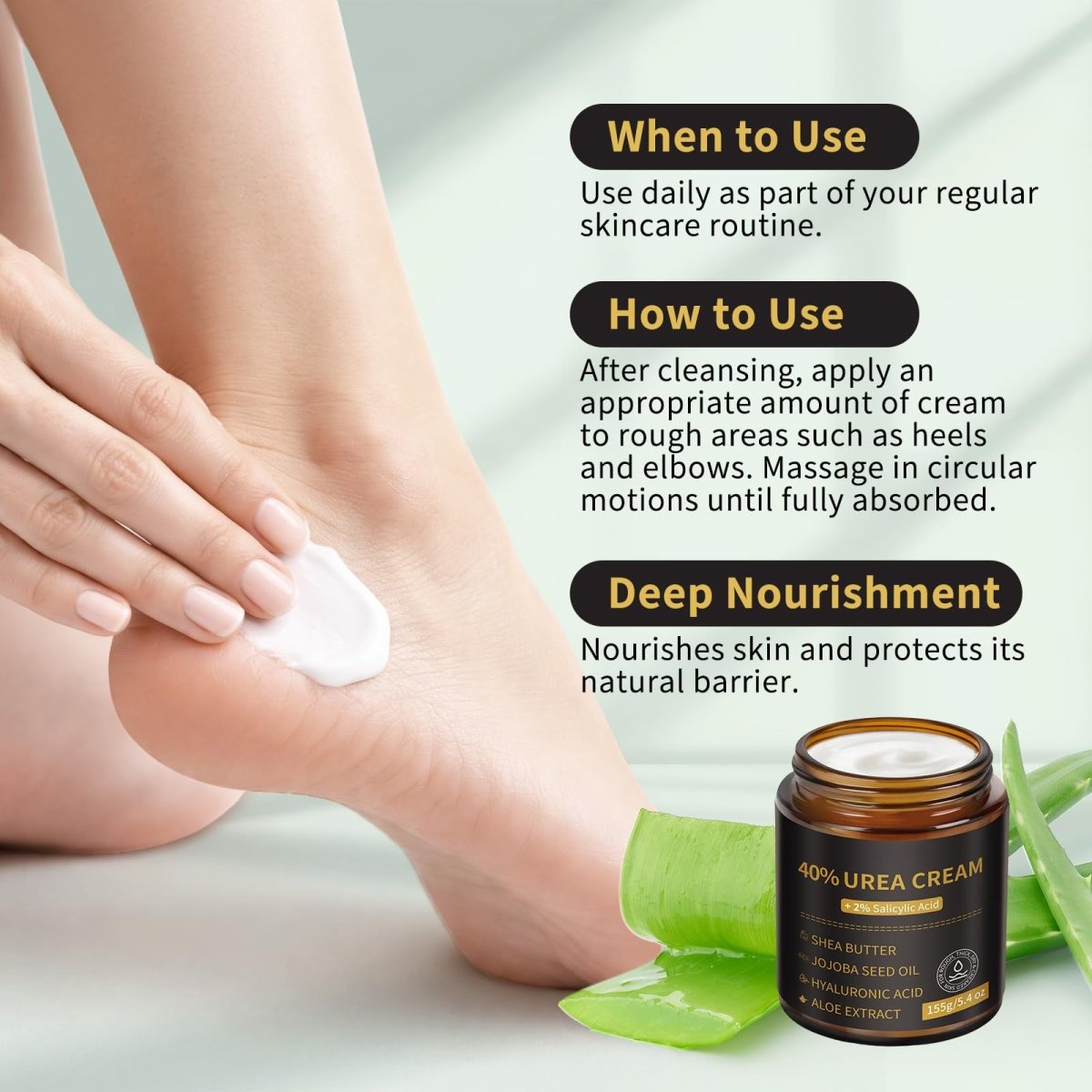 Urea Cream 40% with Salicylic Acid 2%, Dry Cracked Skin, 5.4 oz - veakoo