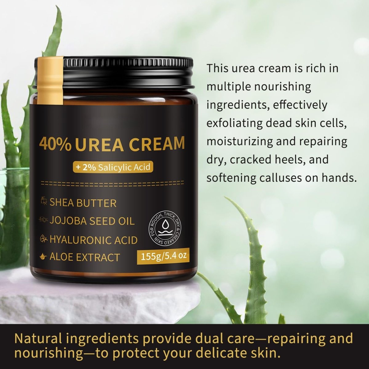 Urea Cream 40% with Salicylic Acid 2%, Dry Cracked Skin, 5.4 oz - veakoo