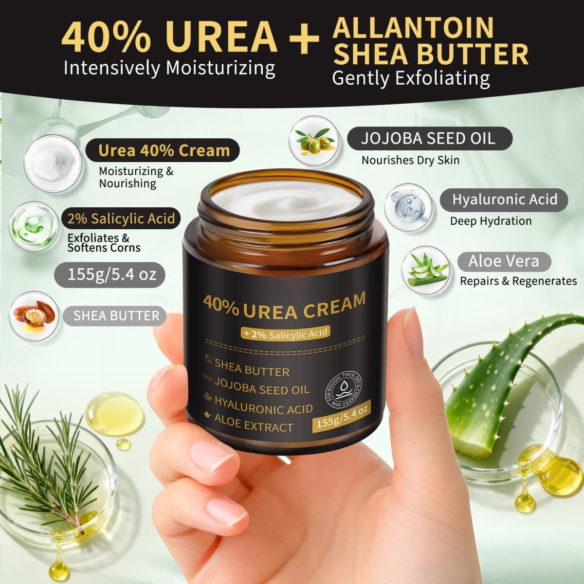 Urea Cream 40% with Salicylic Acid 2%, Dry Cracked Skin, 5.4 oz - veakoo