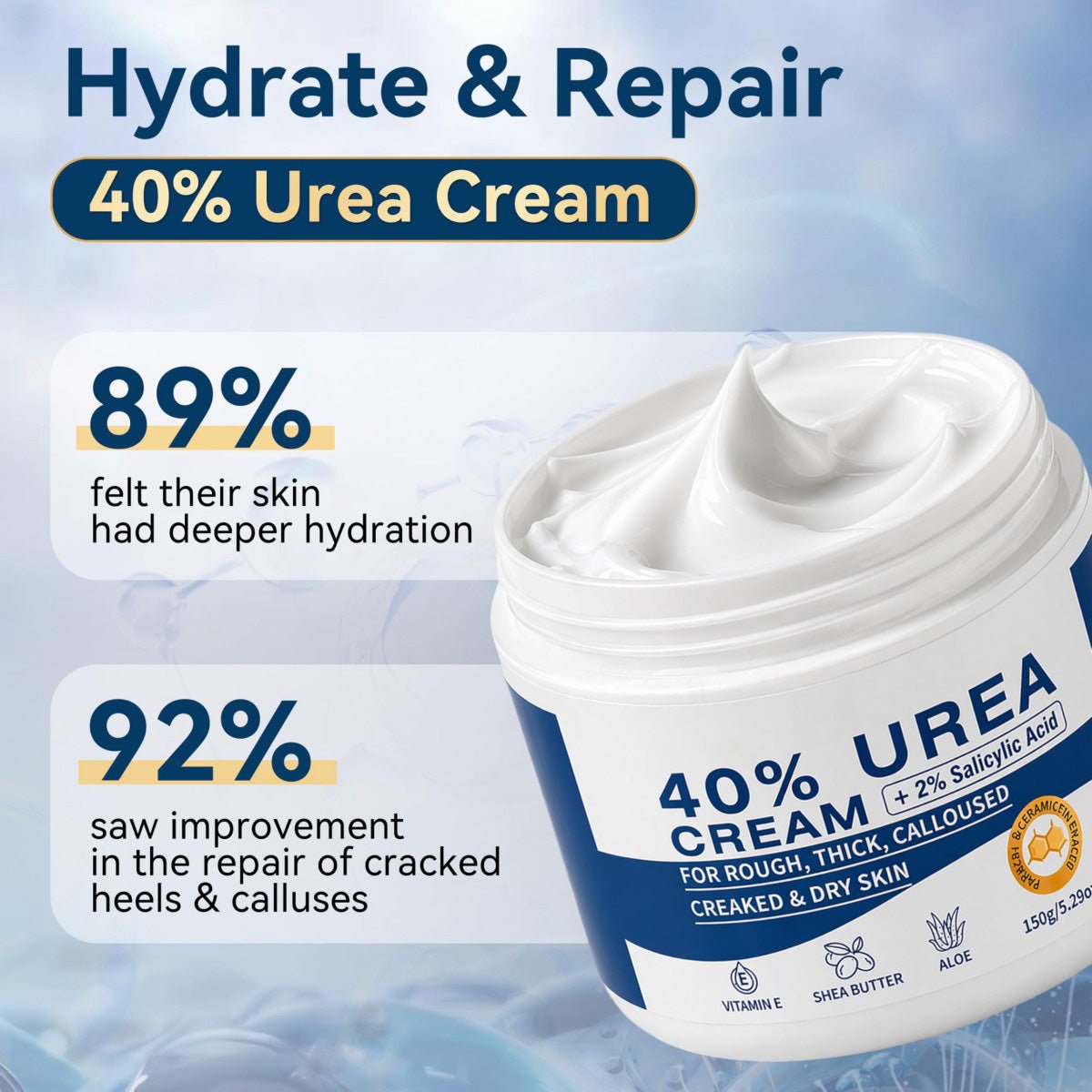 Urea Cream 40% with Salicylic Acid 2%, Foot and Hand Cream, Callus Remover, 5.29 oz - veakoo