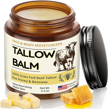 Veakoo Beef Tallow for Skin, Organic Whipped Tallow and Honey Balm (3.2oz) - veakoo
