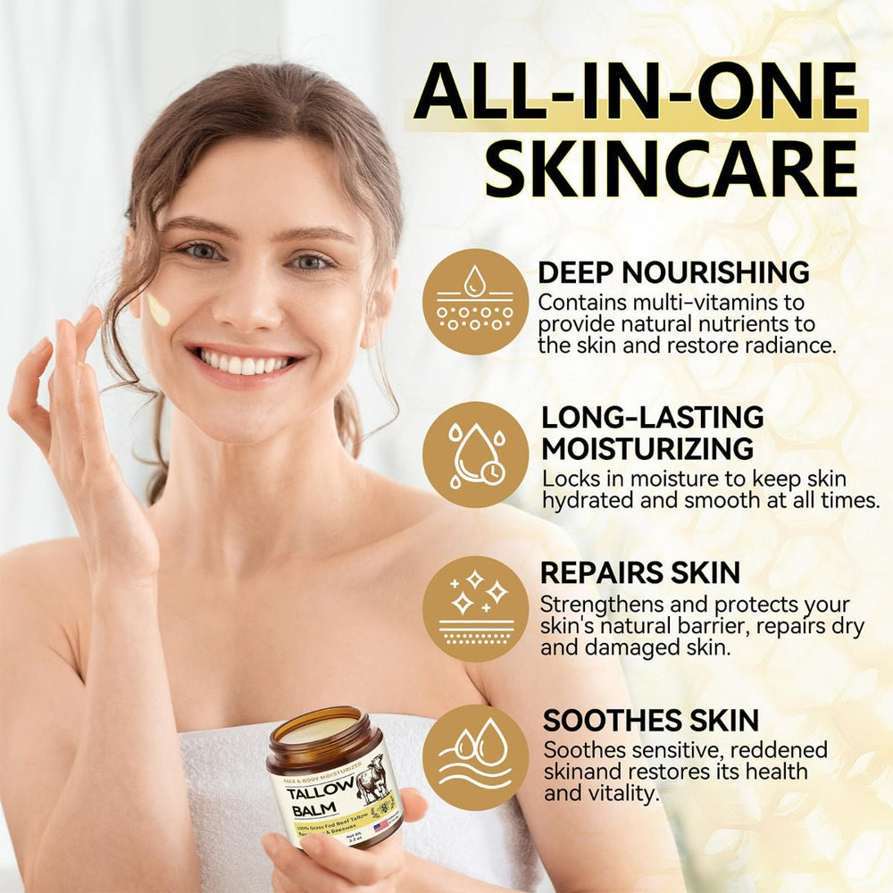 Beef Tallow Balm with Honey, Grass Fed Face Moisturizer, 3.2 oz