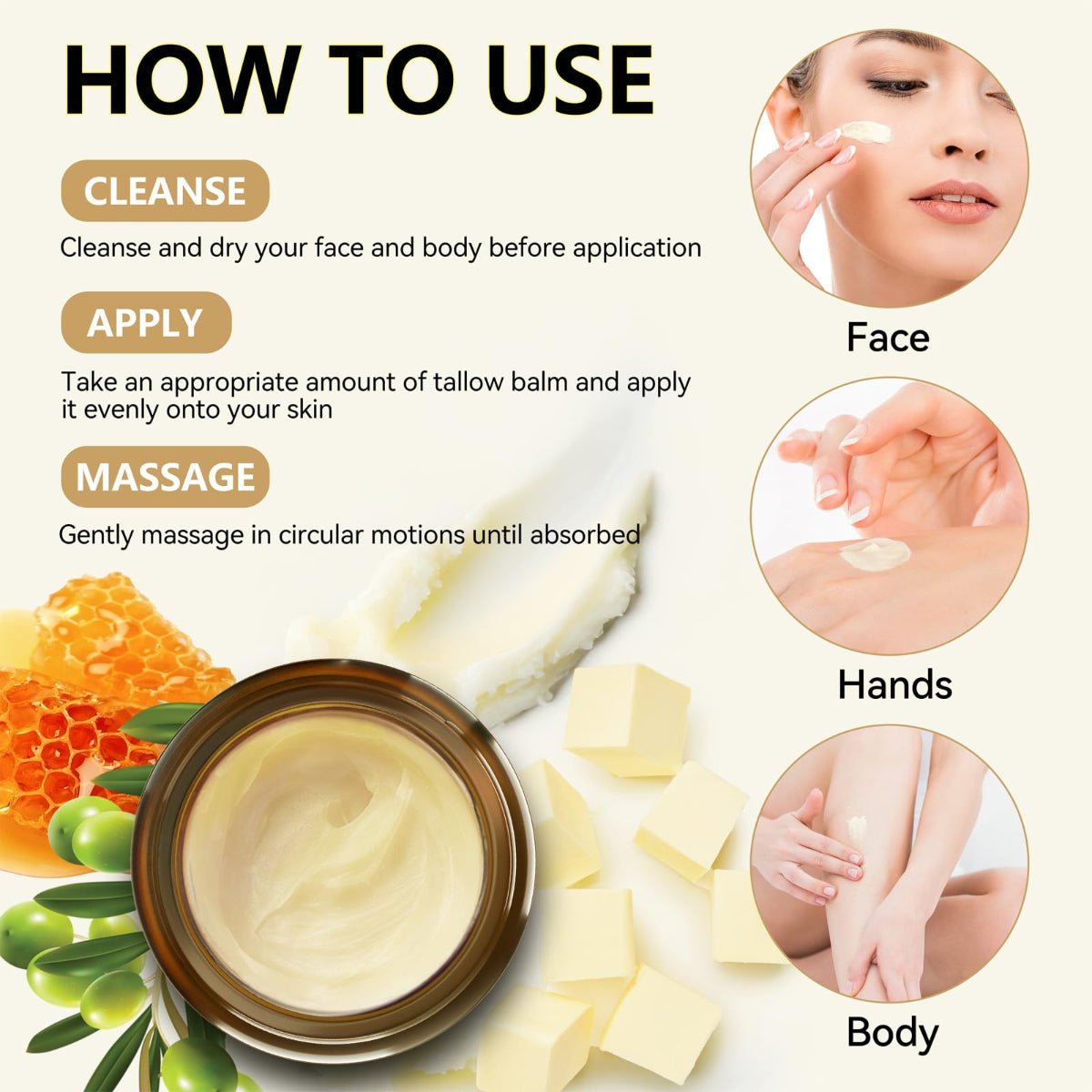 Veakoo Beef Tallow for Skin, Organic Whipped Tallow and Honey Balm (3.2oz) - veakoo