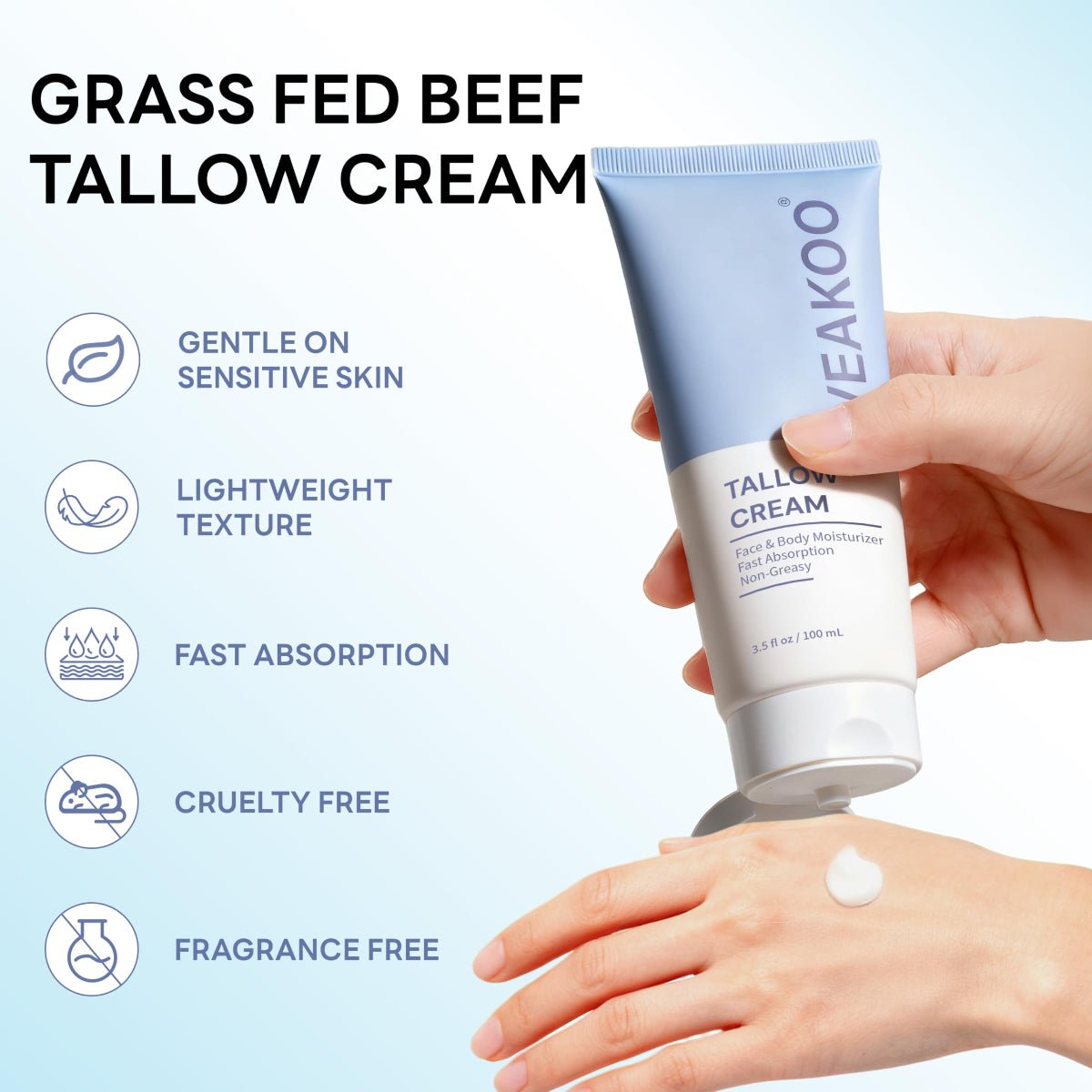 Veakoo Beef Tallow for Skin, Whipped Beef Tallow Cream(3.5oz Tube) - veakoo