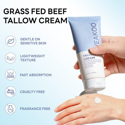 Veakoo Beef Tallow for Skin, Whipped Beef Tallow Cream(3.5oz Tube) - veakoo