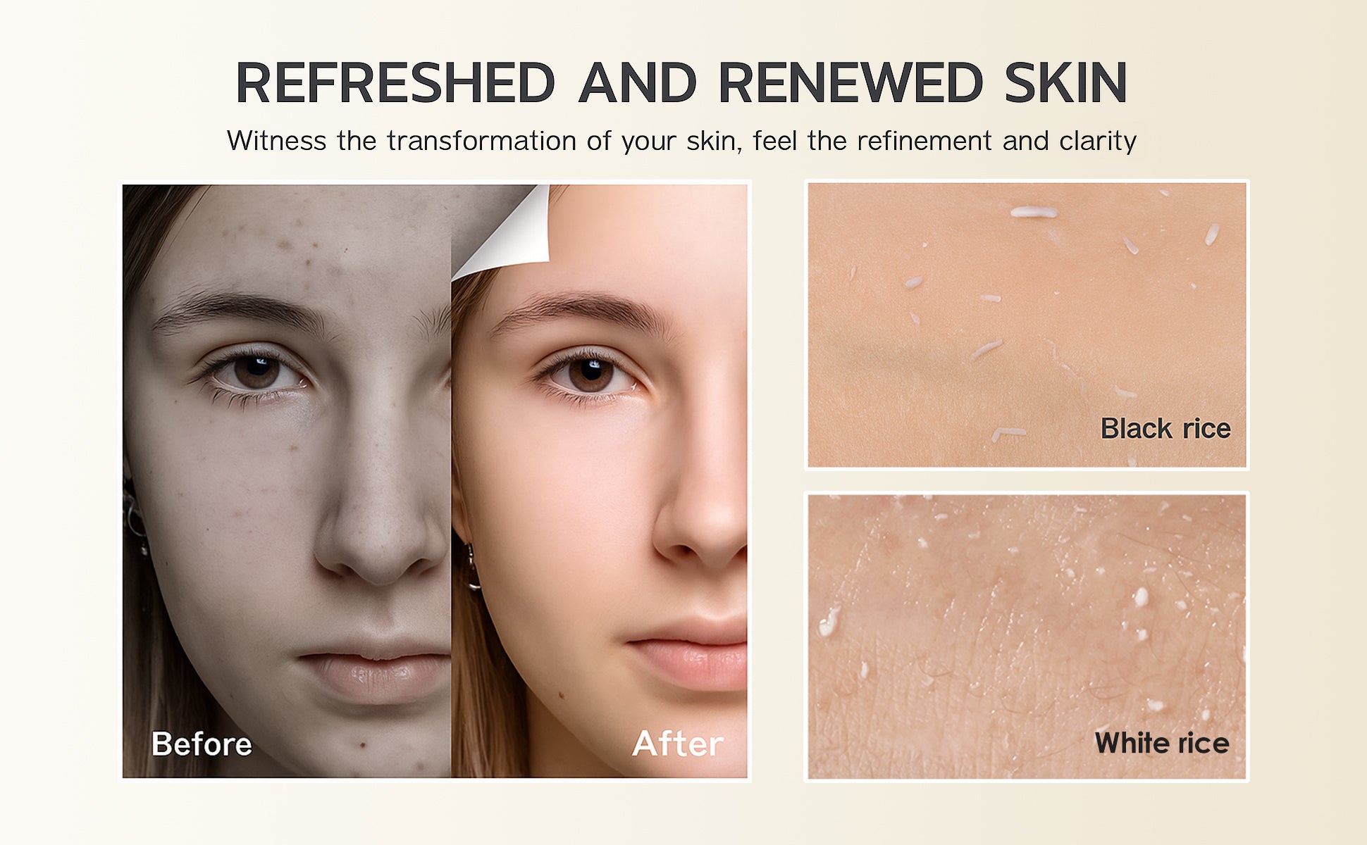 Rice Ampoule skin appearance and exfoliation comparison